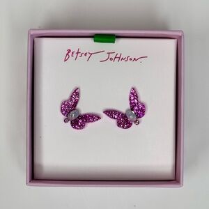 NWT Betsey Johnson Garden Glam Fushia Butterfly Stud Earrings
